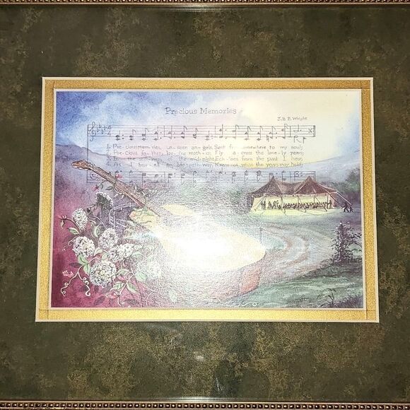 "Precious Memories" Hymn Green Matted and Gold Framed Print Overall Size 11"X13" - Picture 6 of 8